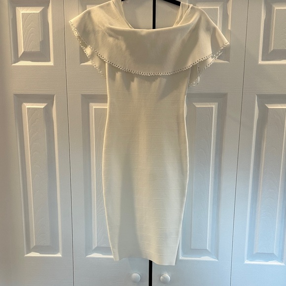 Marciano Dresses & Skirts - Marciano Cream Off-Shoulder Ruffle Yoke Mini Dress